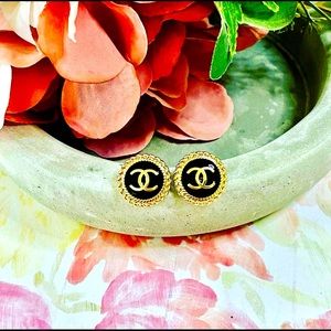 Chanel Black & Gold Up-cycled Button Earrings